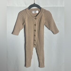 Little B’s Baby Knit Romper 6-12M Tan Ribbed Cotton Button Front One Piece